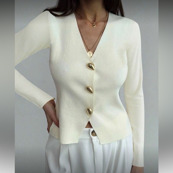 Luxe gold button detail cardigan top